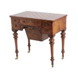 A Victorian Figured Walnut Games' Top Work Table, circa 1870, the strung top above an arrangement of