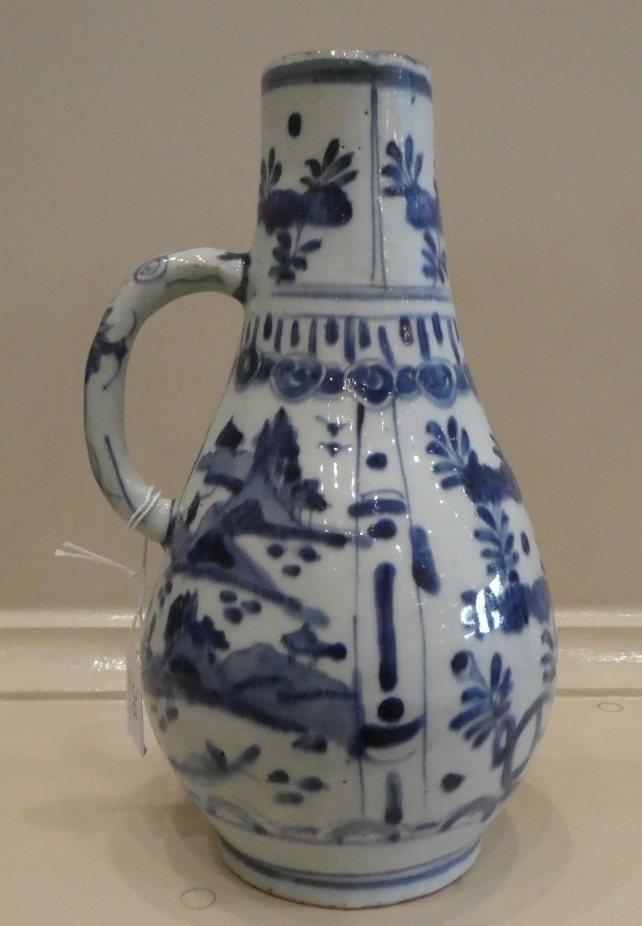 A Kraak Porcelain Ewer, early 17th century, of pear shape with loop handle, typically painted in - Image 5 of 9