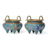 A Pair of Chinese Cloisonné Enamel Incense Burners, possibly Qianlong, of square section baluster