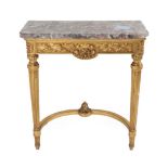 A Late 19th Century Giltwood and Gesso Console Table, with violet breccia marble top with an