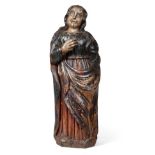 A Spanish Carved and Painted Wood Figure of St Madelaine, probably Basque, 17th century, standing