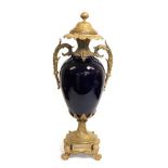 A Gilt Metal Mounted Sèvres Style Porcelain Vase, late 19th century, of blue glazed ovoid form