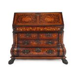 A 19th Century Dutch Walnut and Marquetry Inlaid Bureau, richly inlaid with flowers, leaves and