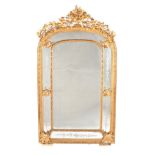 A French Third Republic Giltwood and Gesso Overmantel Mirror, late 19th century, with floral