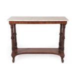 An Early Victorian Mahogany and Marble Top Console Table, mid 19th century, the grey and white