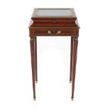 A French Rosewood and Brass Mounted Vitrine, late 19th century, the hinged lid with bevelled glass