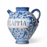 An Italian Maiolica Wet Drug Jar, 17th century, of ovoid for, inscribed in blue SIR DI MELAPPIA