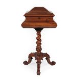 An Early Victorian Rosewood Teapoy, circa 1840, of sarcophagus form with hinged lid enclosing four