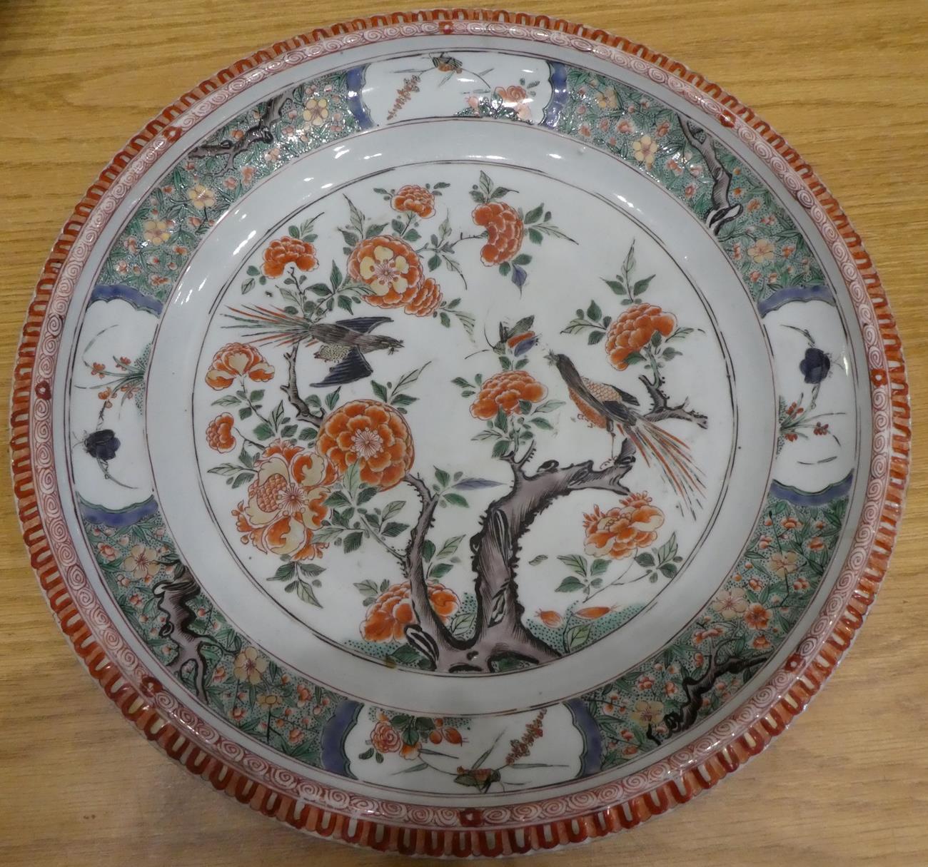 A Chinese Porcelain Charger, Kangxi, painted in famille verte enamels with a birds amongst flowering - Image 3 of 7