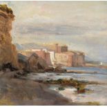 Auguste Jean-Baptiste Vinchon (1789-1855) French Castello on a shore; early morning Oil on paper