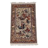Fine Kashan Hunting Rug Central Iran, circa 1960 The ivory ground depicting noblemen hunting