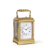 A Mignonette Brass Striking and Repeating Carriage Clock, signed Henri Jacot, circa 1880, gorge