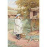 Charles Edward Wilson (1854-1941) Feeding the Rabbits Signed, watercolour, 24.5cm by 16.5cm See