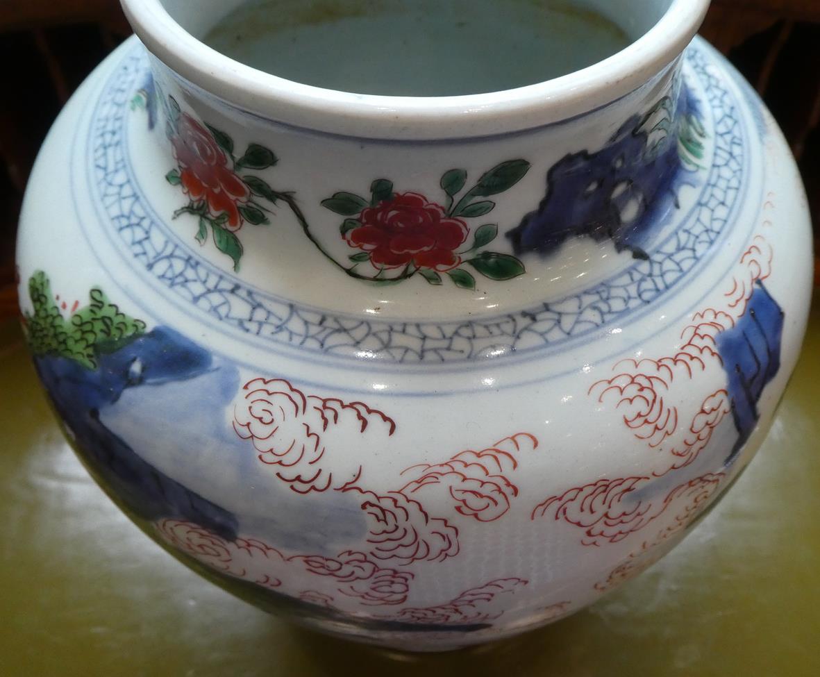 A Chinese Wucai Porcelain Baluster Jar, mid 17th century, painted with dignitaries and attendants in - Image 15 of 27