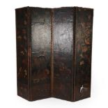 A 19th Century Four-Leaf Close-Nailed Dressing Screen, covered in Russian leather, each panel