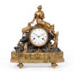 A French Bronze Ormolu Striking Mantel Clock, early 19th century, case surmounted by a lady in robes