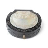 A Palais Royal Ebony Sewing Box, mid 19th century, of scallop form, the hinged cover set with a