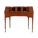 An Edwardian Satinwood Carlton House Style Desk, early 20th century, with pierced brass gallery