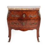 A Louis XV Style Kingwood and Parquetry Decorated Commode, circa 1900, with a violet dura brocatelle