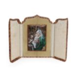 A Limoges Enamel Plaque, in 16th century style, painted with the Madonna and Child, CL monogram,