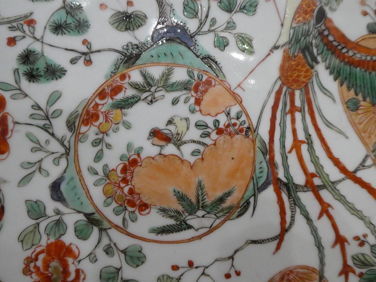 A Chinese Porcelain Dish, Kangxi, painted in famille verte enamels with a birds amongst foliage - Image 3 of 11