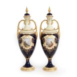 A Pair of Coalport Porcelain Vases, early 20th century, of baluster form with faux covers and twin-