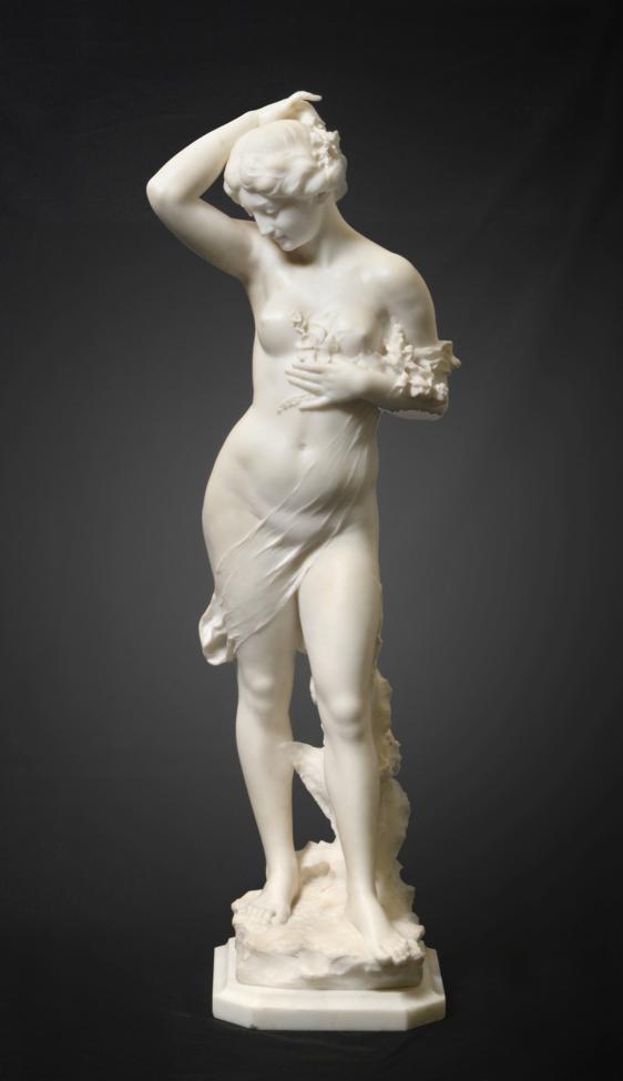 Italian School (circa 1900): A White Marble Figure of Nymph, standing with a diaphanous drape,