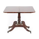 A Regency Mahogany Foldover Tea Table, early 19th century, the hinged leaf above a gadrooned frieze,