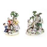 A Meissen Porcelain Figure Group, late 19th/early 20th century, as an 18th century gallant holding