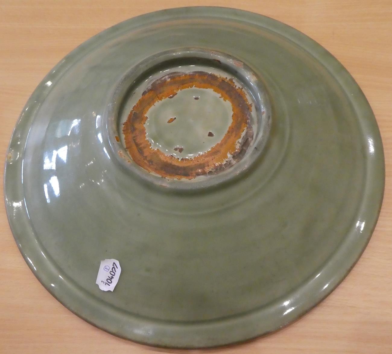 A Longquan Celadon Dish, Ming dynasty, carved with a central foliate panel within a broad fluted - Image 9 of 11