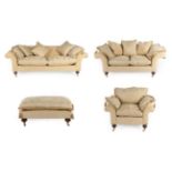 A Parker & Farr Four Piece Suite, circa 2010, upholstered in cream and yellow corduroy-type