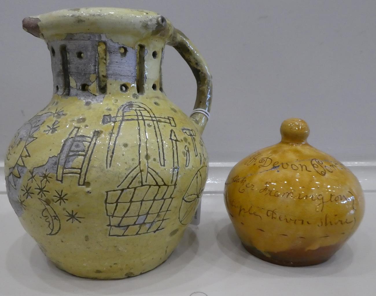 A Barnstaple Slipware Puzzle Jug, dated 1822, of traditional baluster form with pierced neck and - Image 3 of 9