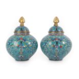 A Pair of Chinese Cloisonné Enamel Jars and Covers, Qing dynasty probably Qianlong, of ovoid form