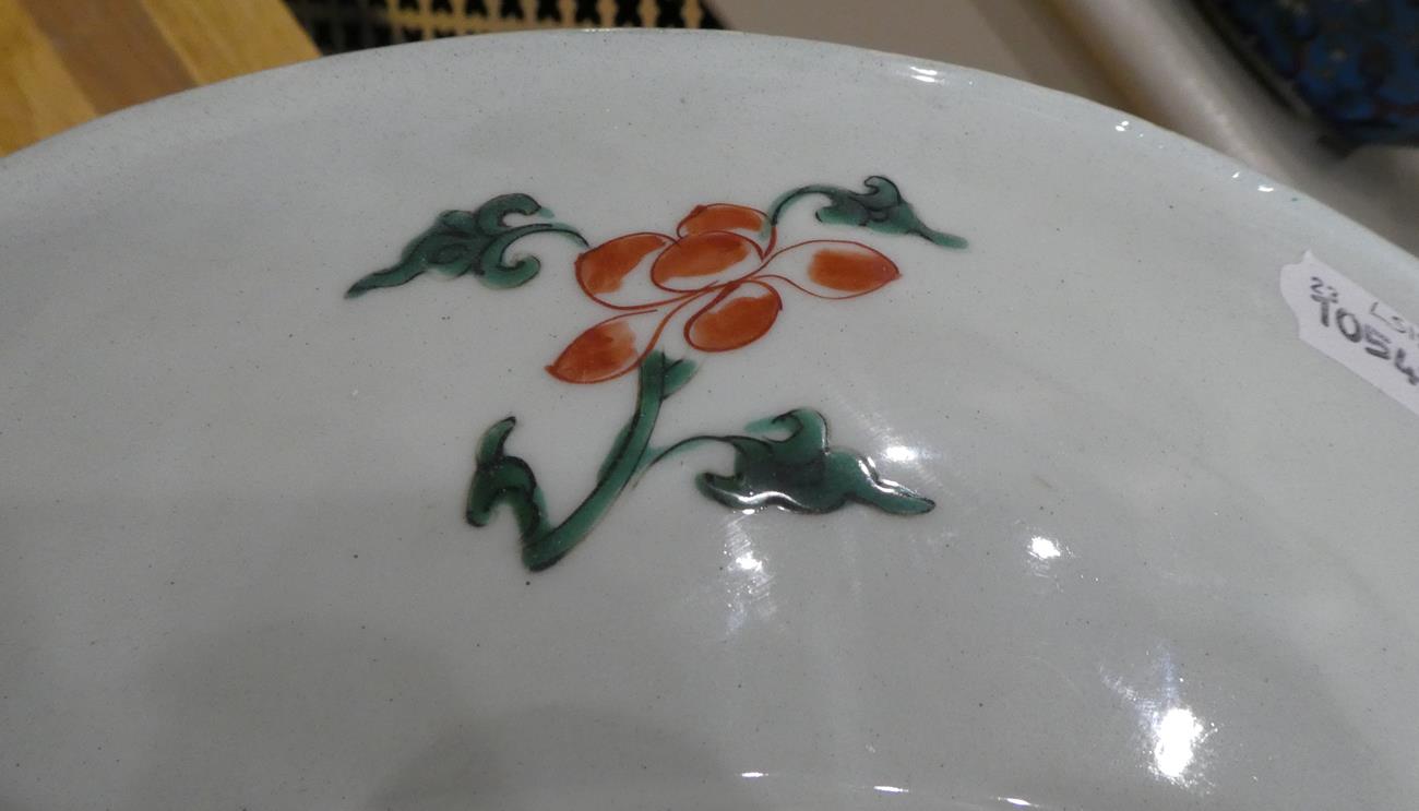 A Chinese Porcelain Dish, Kangxi, painted in famille verte enamels with a basket of flowers within a - Image 10 of 10