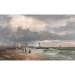 William Thornley (fl.1858-1898) Figures awaiting the return of the boats on a stormy shore