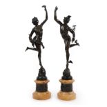 After Giambologna (1529-1608): A Pair of Bronze Figures of Mercury and Fortuna, on Sienna marble and