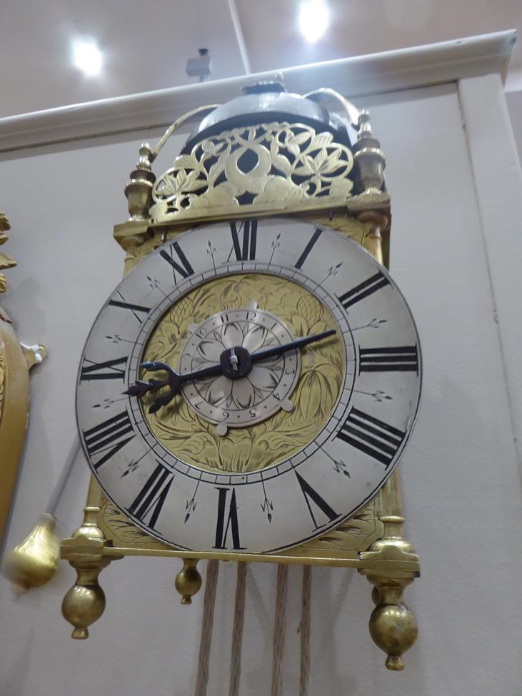 A 17th Century Brass Striking Lantern Clock with Very Unusual Early Conversions to a Side Fitted - Image 2 of 7