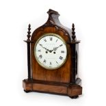 A Gothic Revival Striking Table Clock, circa 1850, arched pediment, carved finials, side sound