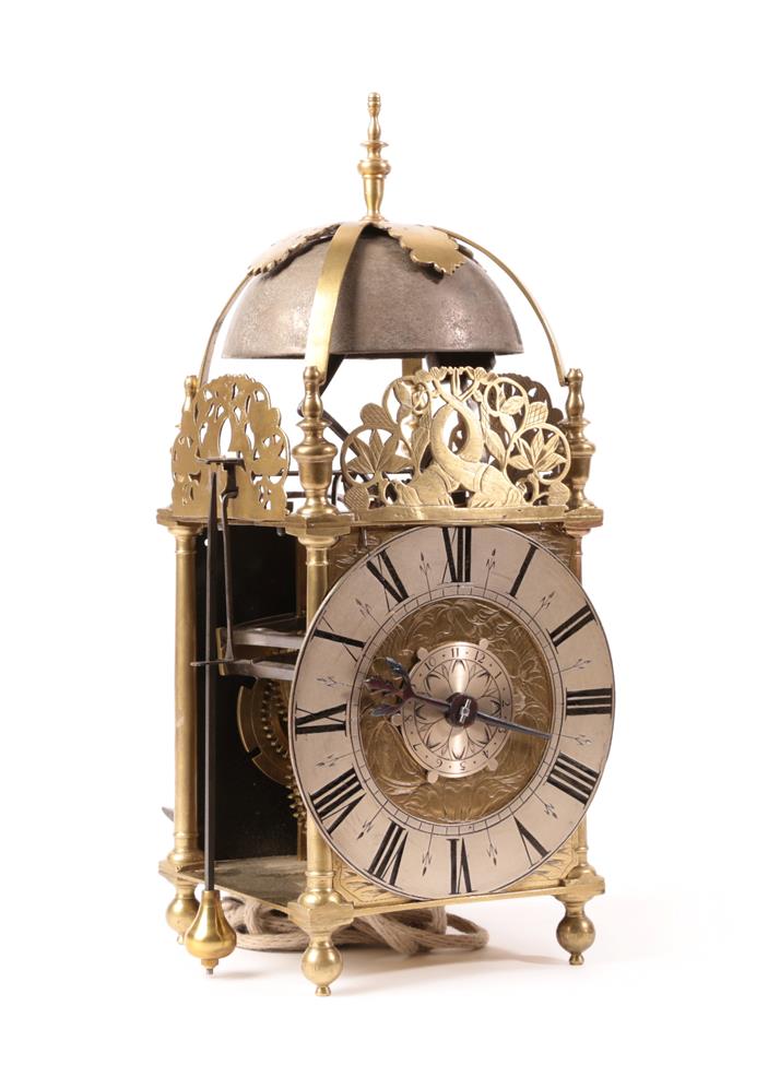 A 17th Century Brass Striking Lantern Clock with Very Unusual Early Conversions to a Side Fitted