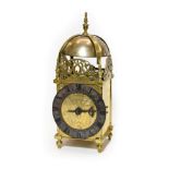 A Late 17th Century Style Brass Striking Lantern Clock, pierced dolphin frets, four posted frame