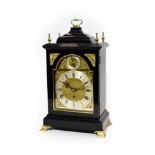 An 18th Century Style Ebonised Table Timepiece, early 20th century, inverted bell top pediment