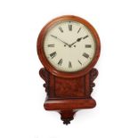 A Mahogany Drop Dial Striking Wall Clock, early 19th century, side doors, well figured trunk with