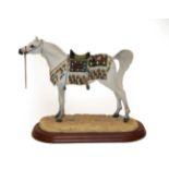 Border Fine Arts 'Arab Stallion' Standing (with authentic saddle) model No. A2016 by Anne Wall,