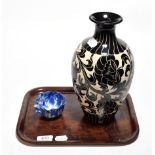 A Chinese Tz'u Chou style vase and a small Chinese blue and white leaf form cup (2)