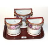 A set of three 19th century Davenport floral painted porcelain bough pots (covers lacking)