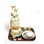 A Victorian Parianware figure of an 18th century maiden carrying vase, on an integral base hand-