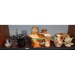 A selection of 1930/40s ceramics including Crown Ducal Clarice Cliffe, modern Moorcrodt vase,