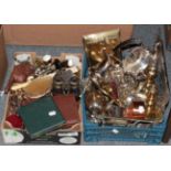 A quantity of silver plated flatware and hollow-ware; a small group of brass items etc (in two