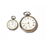 A silver open faced pocket watch and a lady's fob watch case stamped 0.935