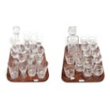 Two trays of good cut glass drinking glasses including champagnes, tumblers, highballs, wines etc,